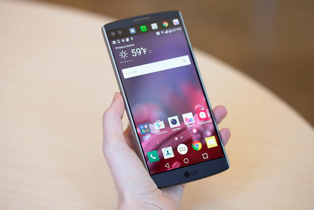 A hand holding the LG V10.